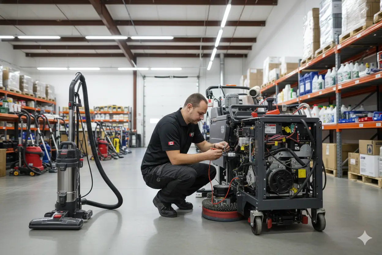 Technician repairing commercial vacuum Technician repairing commercial vacuum